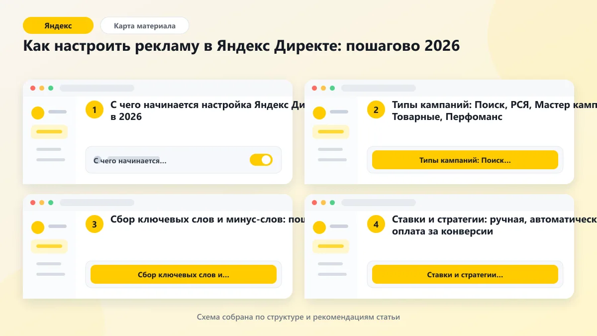 Как настроить рекламу в Яндекс Директе: пошагово 2026: наглядная инструкция по шагам