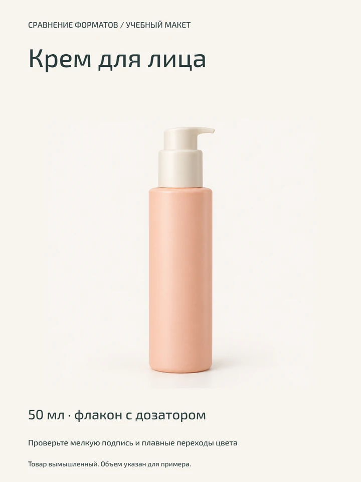 Исходный макет 900 × 1200 px. Флакон вымышленный; назначение и объем приведены для упражнения.
